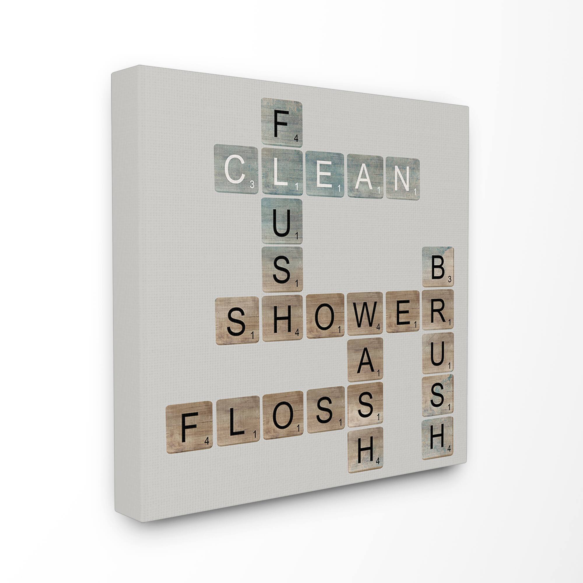 Stupell Industries Scrabble Bathroom Illustration Canvas Wall Art